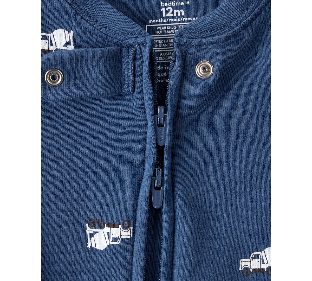 Carter's Baby Boys Construction-print Cotton Long-sleeve 2-way-zip 1-piece Footed Pajamas In Blue
