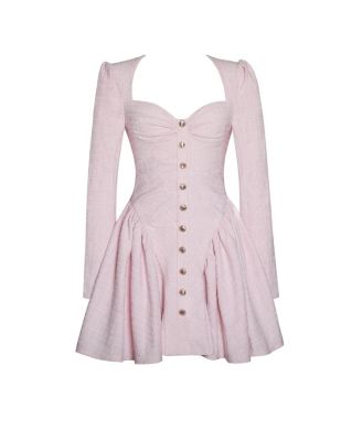 Women's Tae Pink Tweed Long Sleeve Drop Waist Mini Dress