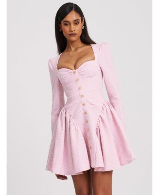 Miss Circle Women's Tae Pink Tweed Long Sleeve Drop Waist Mini