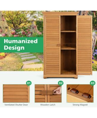Outdoor Fir Wood Storage Shed Garden Tool Cabinet Locker Tall Vertical Organizer