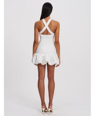 Women's Barbra White Cross Straps Bodycon Mini Dress with Bubble Hem