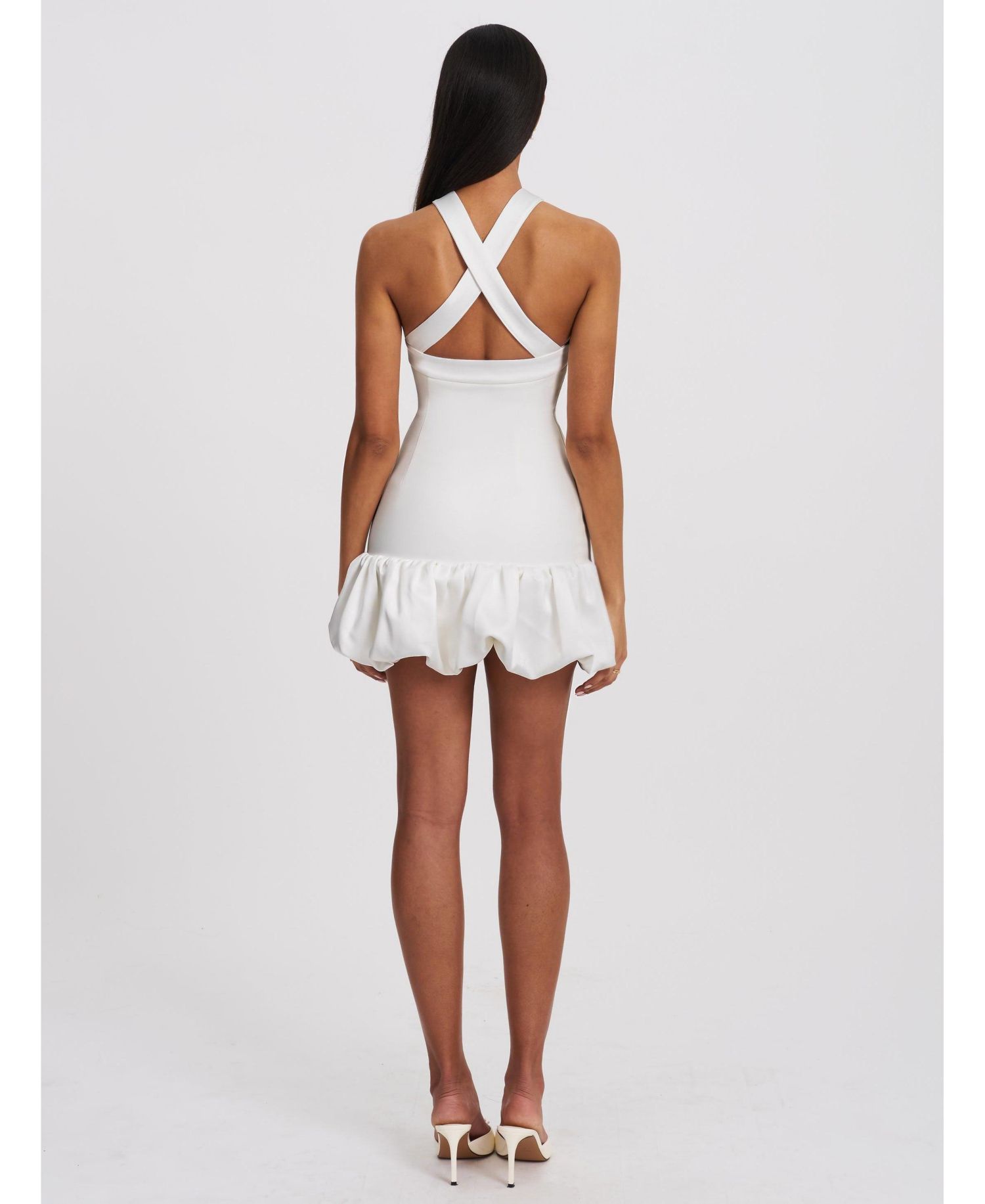 Women's Barbra White Cross Straps Bodycon Mini Dress with Bubble Hem