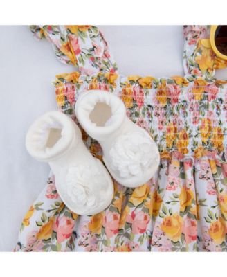 Baby Girl First Walk Sock Shoes Corsage - Snow