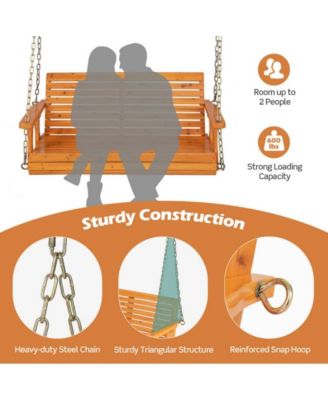 2-Person Wooden Porch Swing with Hanging Chains for Garden Yard