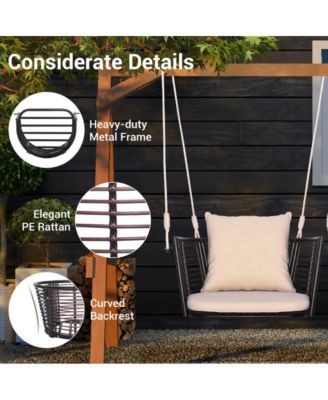 Porch Swing Patio Hanging Rattan Chair with Zippered Cushions and Rope