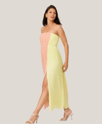 Women's Pleated Color Block Midi Dress