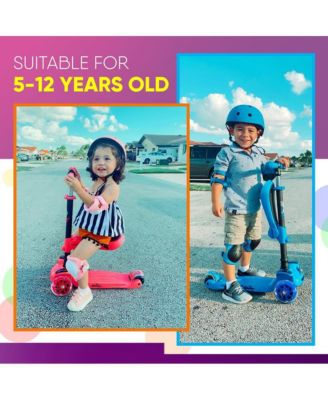 3-Wheeled Scooter for Kids - Wheel LED Lights, Adjustable Lean-to-Steer Handlebar, and Foldable Seat - Sit or Stand Ride