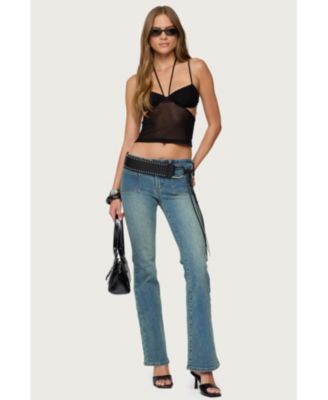 Women's Strappy Sheer Mesh Cupped Top