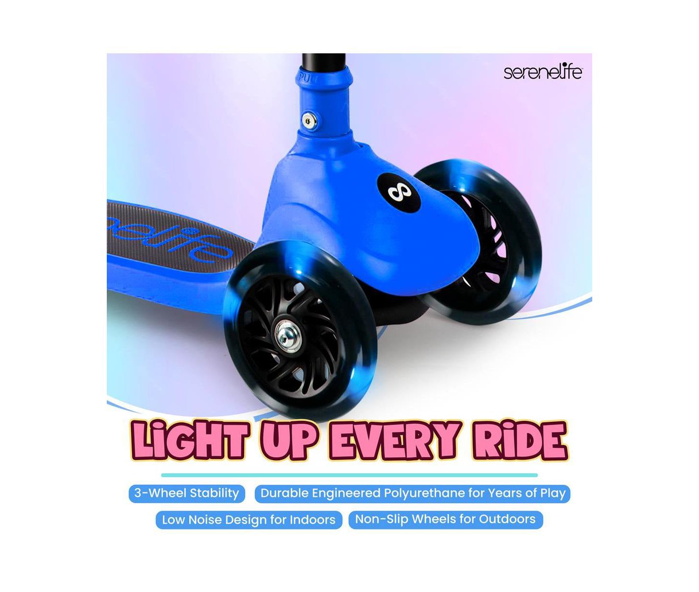 Детская игрушка SereneLife 3-Wheel Lean-to-Steer Built-in LED Wheel Lights Kids Scooter, Ages 2+, цвет: Синий — фото 6
