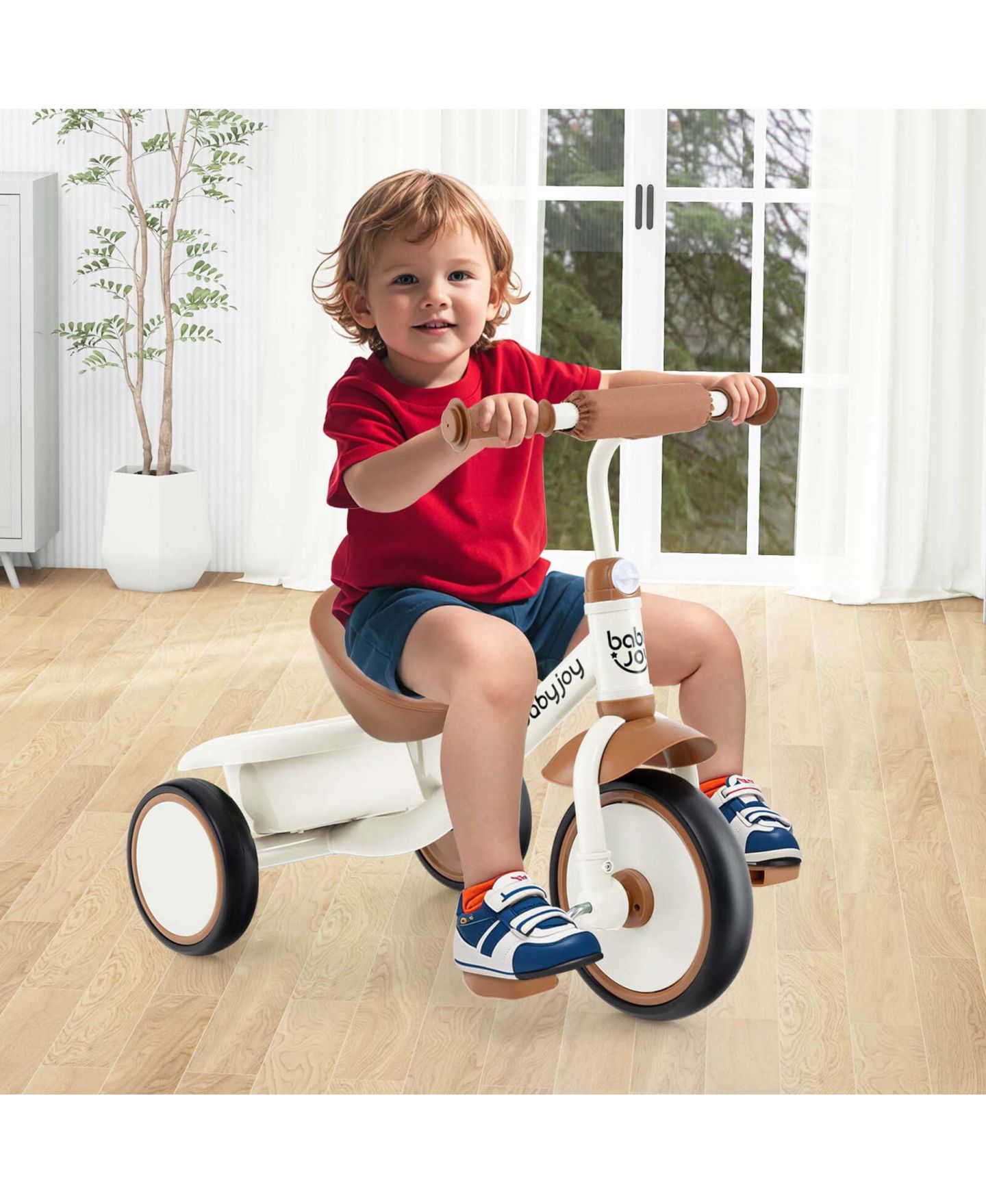 Детская игрушка Costway Toddler 3-Wheel Tricycle with Storage Basket and Adjustable Seat, 55 lb. Capacity, Ages 3-5, цвет: Бежевый / Хаки — фото 5