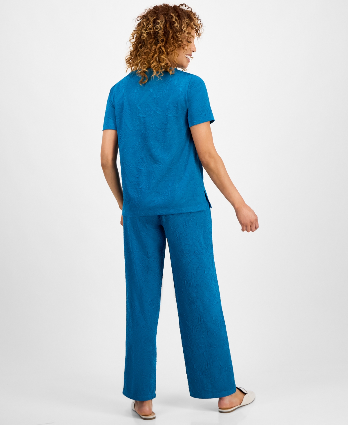 Jm Collection Women's Textured Knit Pull-on Pants, Exclusively At Macy's In Blue