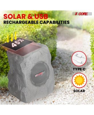 Rock Speaker Outdoor Waterproof Bluetooth Garden Speakers Solar & USB Charging RGB Colors for Patio Pool & Home