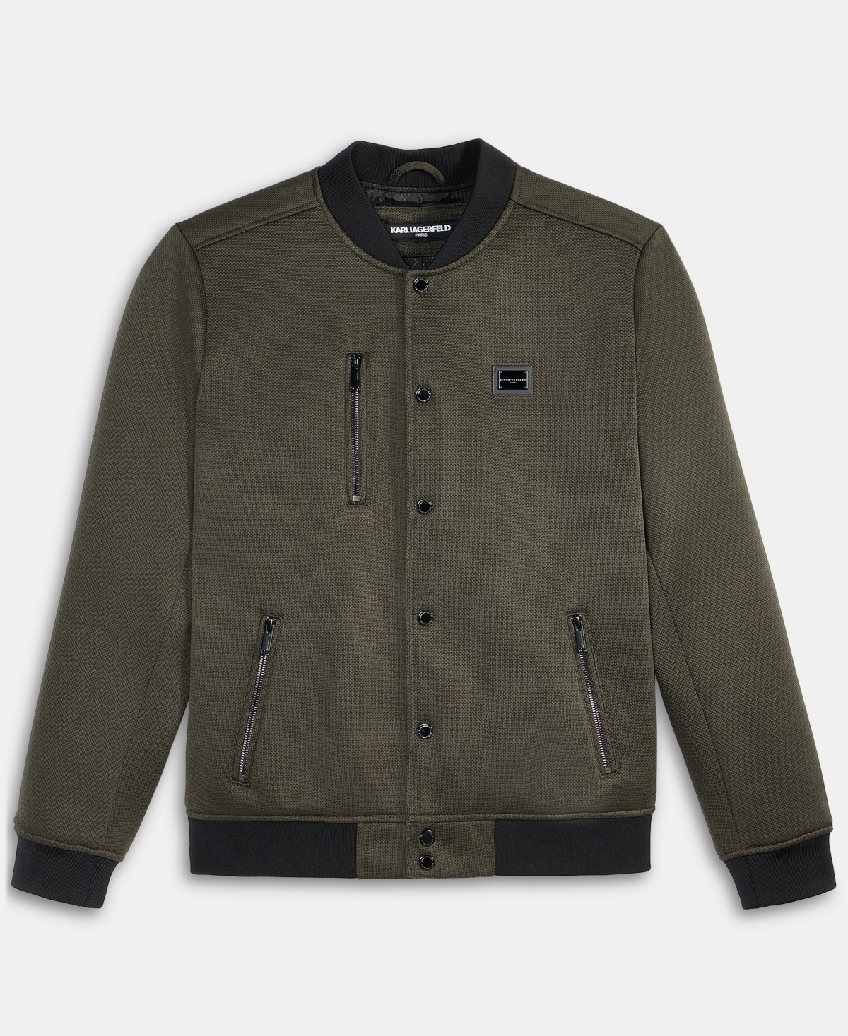 Karl Lagerfeld Men's Textured Varsity Zip Bomber Jacket In Green