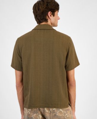 Men's Textured Chevron Knit Short Sleeve Button-Front Camp Shirt, Created for Macy's