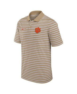 Men's Tan Clemson Tigers Athletic Prep Striped Performance Polo Shirt