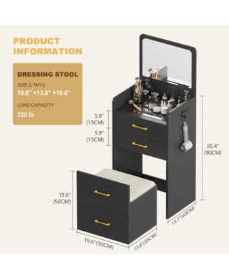 3-in-1 Vanity Desk with Flip-Top Mirror, Glass Top, 3 Drawers, and Stool