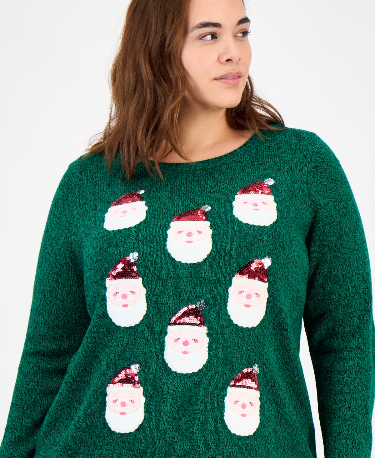 Holiday Lane Plus Size Smile-santa-graphic Sweater In Green