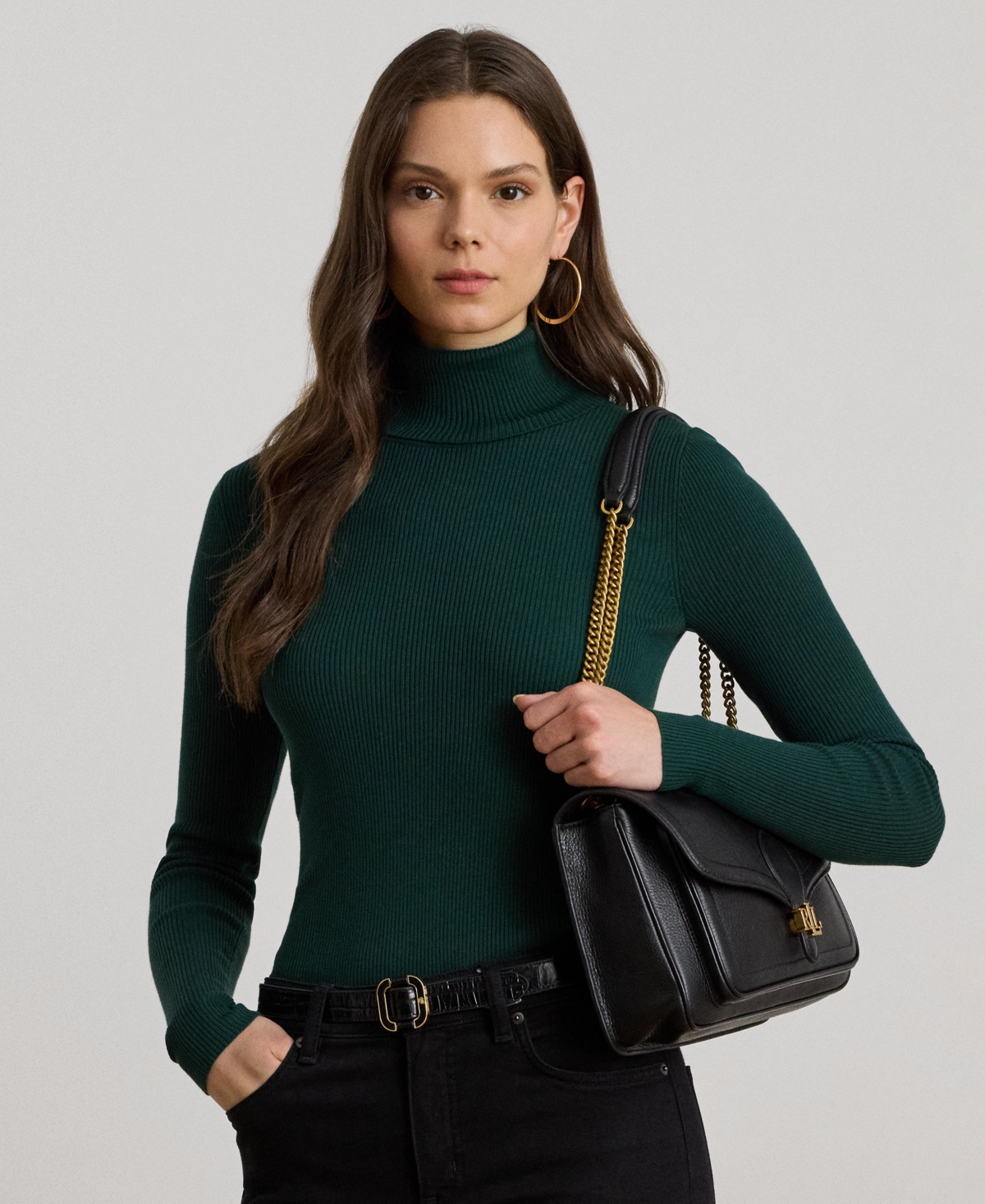 Ralph Lauren Ribbed Turtleneck Sweater In Green