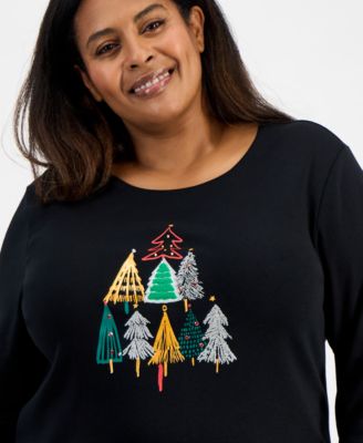 Plus Size Festive Tree Long-Sleeve T-Shirt, Macy's Exclusive