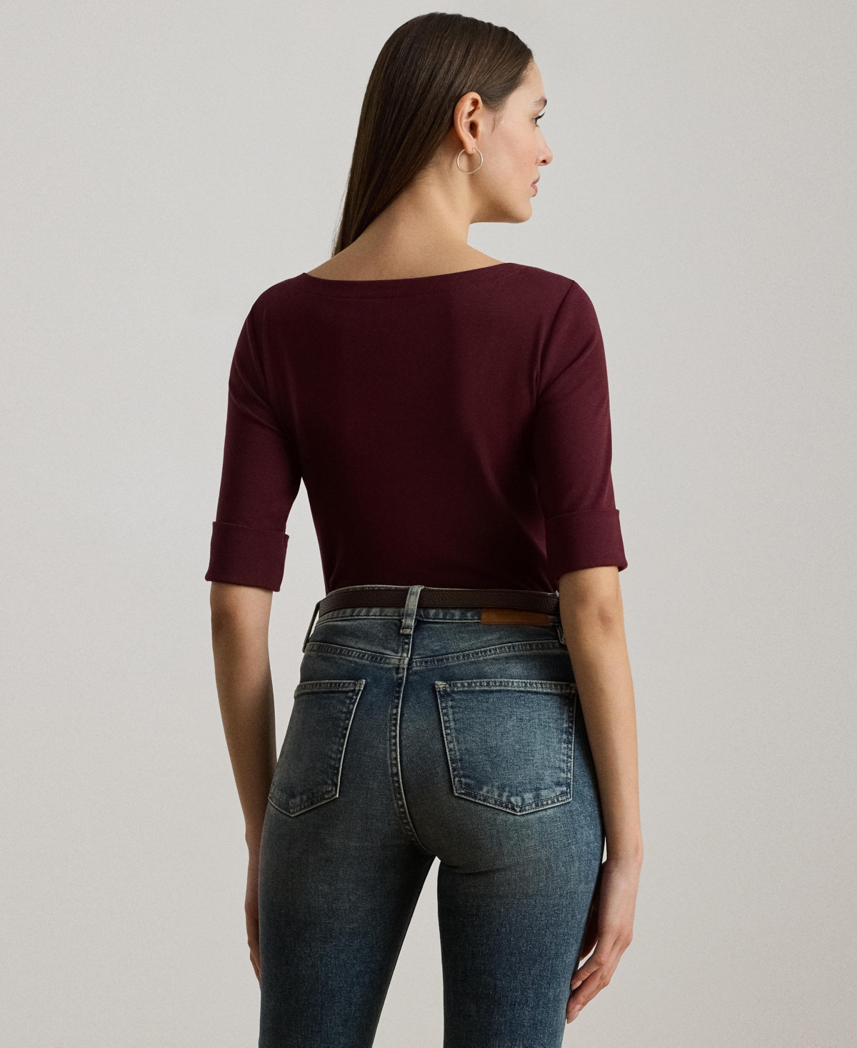 Ralph Lauren Stretch Cotton Boatneck T-shirt In Multi