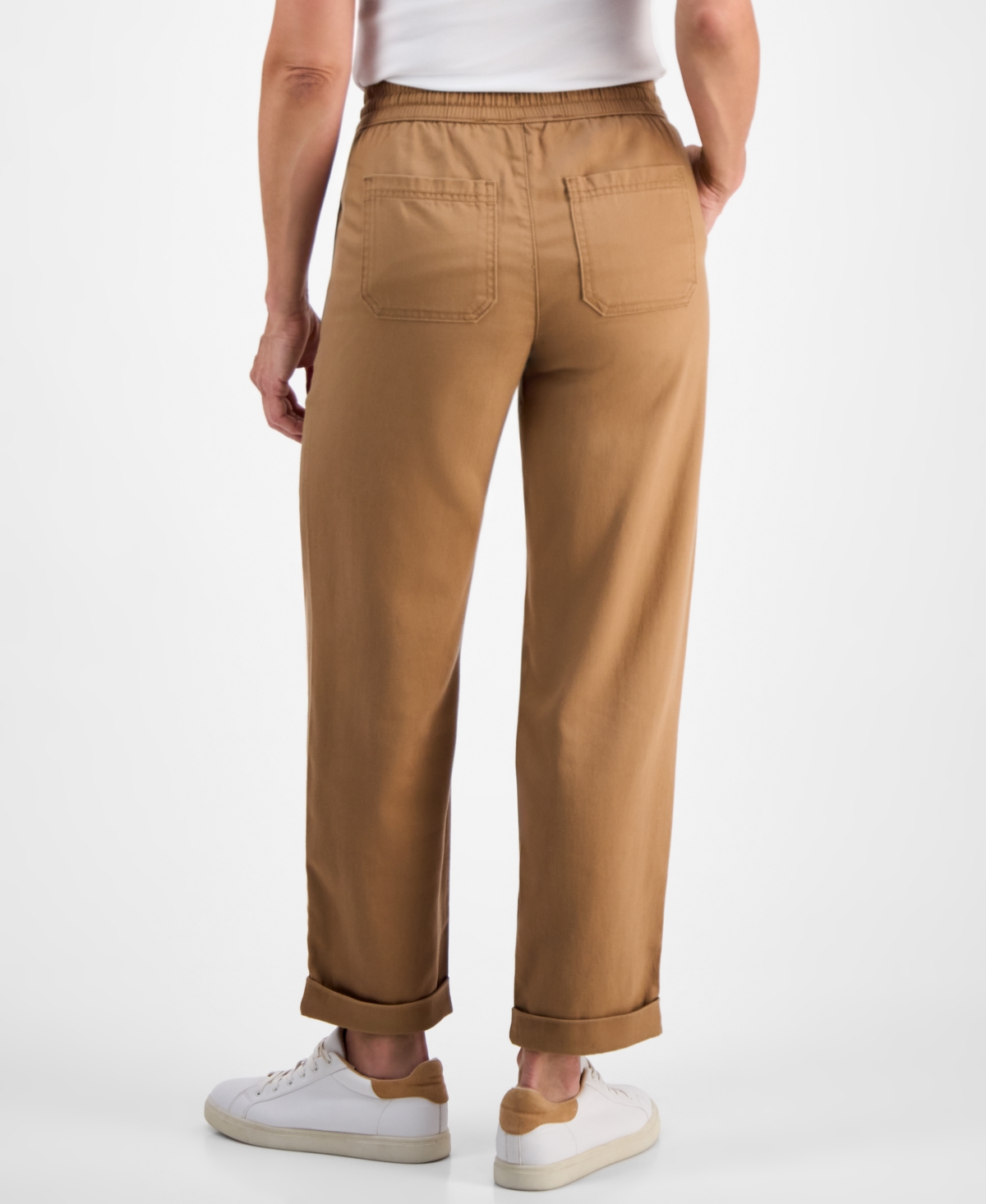 Style & Co Petite Drawstring-waist Tapered Utility Pants, Macy's Exclusive In Brown