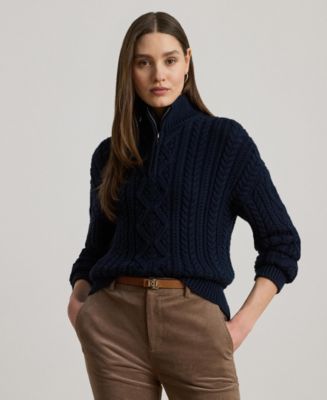 Lauren Ralph Lauren Women's Aran-Knit Cotton Quarter-Zip Pullover