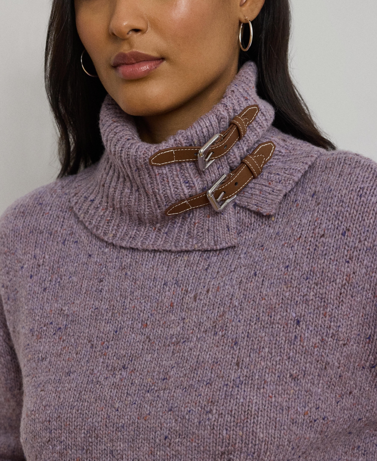 Ralph Lauren Buckle-trim Mélange Turtleneck Sweater In Purple