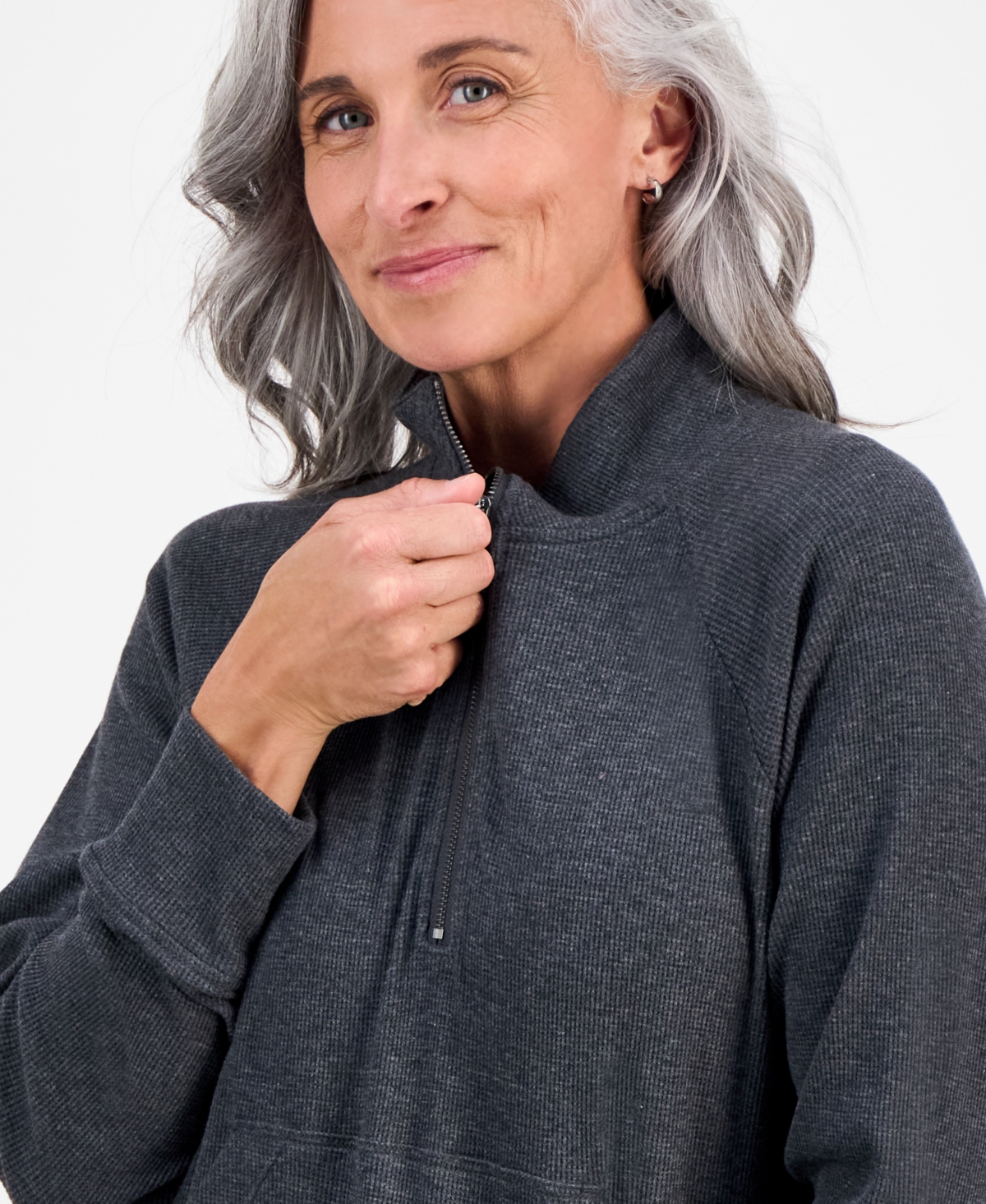 Style & Co Petite Heathered Waffle-knit Half-zip Sweatshirt, Macy's Exclusive