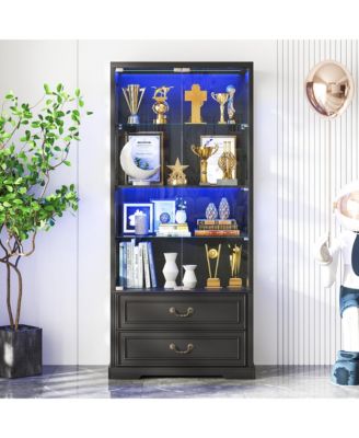 66" Glass Door Display Cabinet with Motion Sensor LED Light