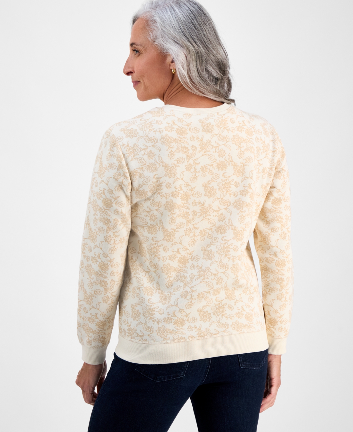 Style & Co Petite Floral-print Crewneck Sweatshirt, Macy's Exclusive In Neutral