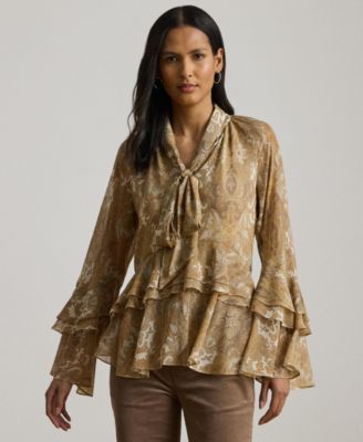 Lauren Ralph Lauren - Women's Paisley Ruffle-Trim Tie-Neck Blouse