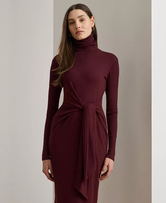 Women's Tie-Front Turtle Neck Dress - thumbnail 2