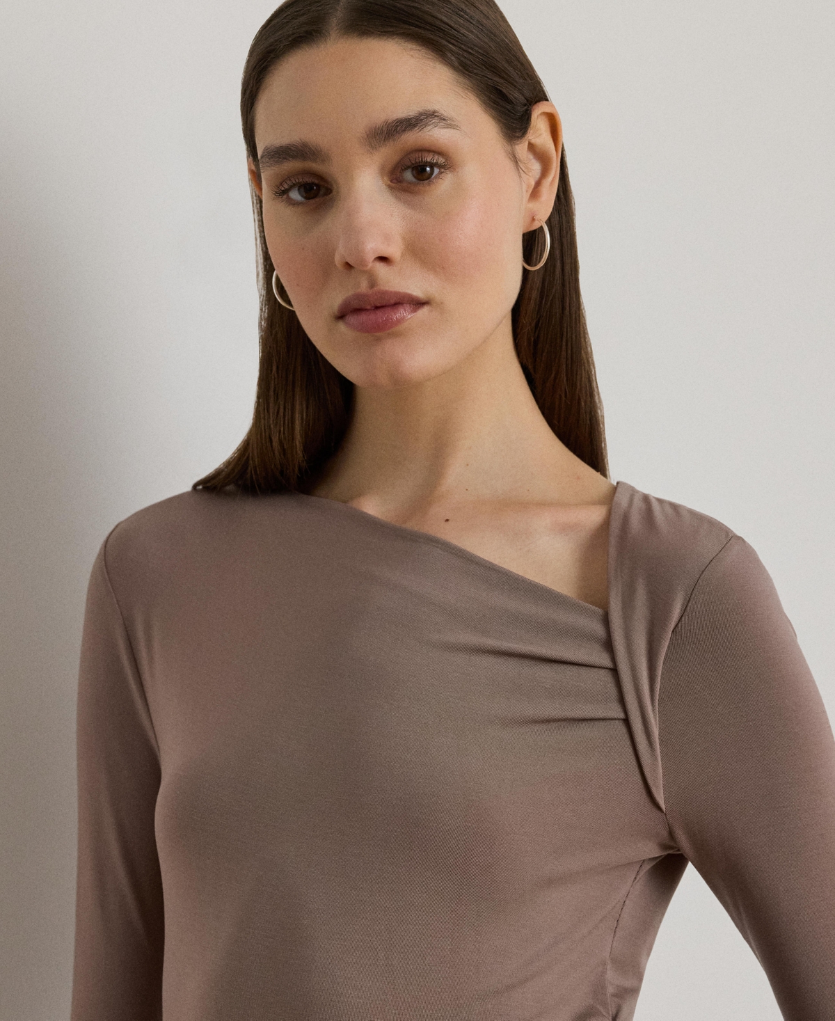 Ralph Lauren Stretch Jersey Asymmetrical Top In Brown