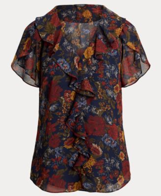 Women's Floral Ruffle-Trim Georgette Blouse