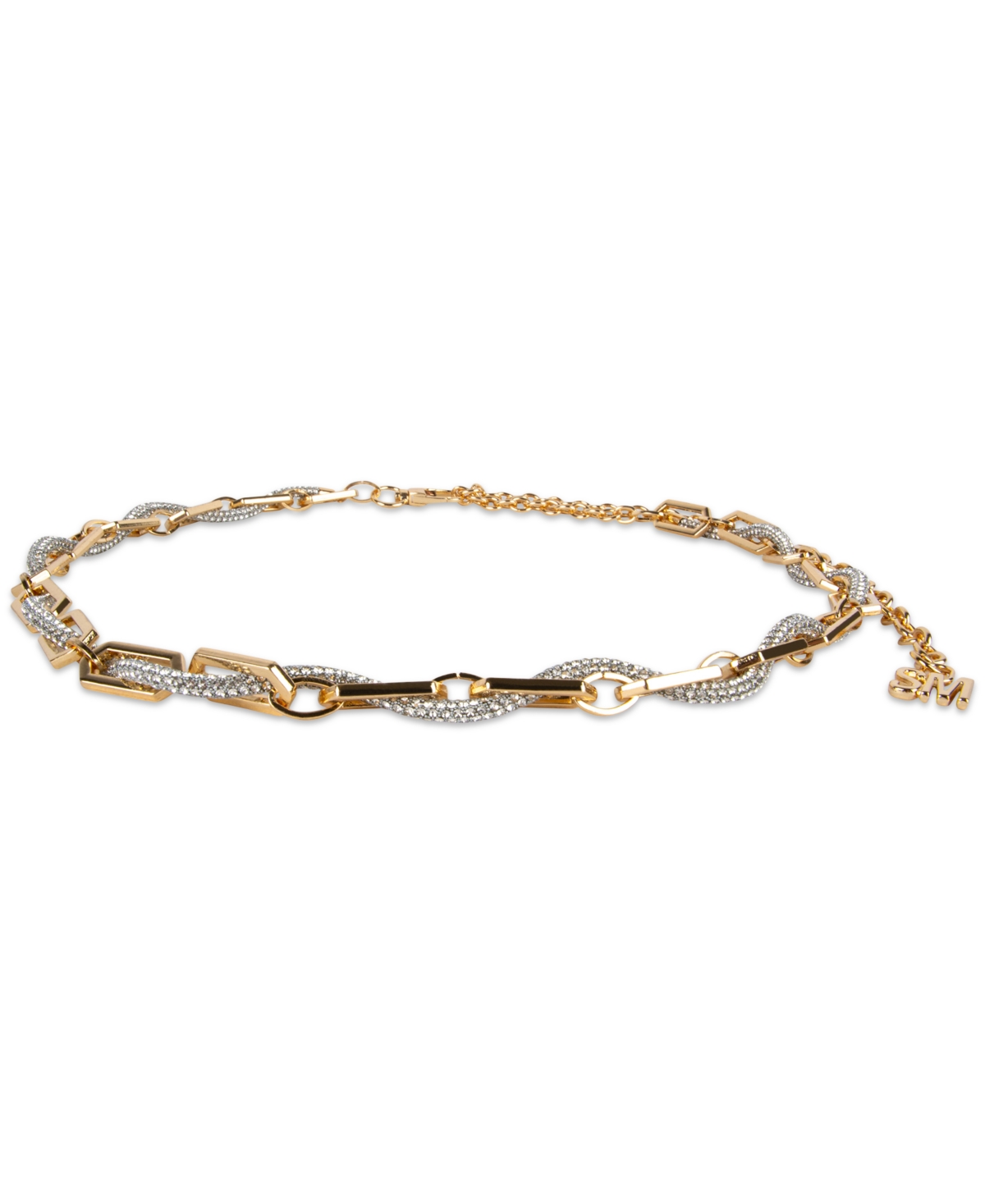 Rhinestone Rope Laced Chain Belt - Gold