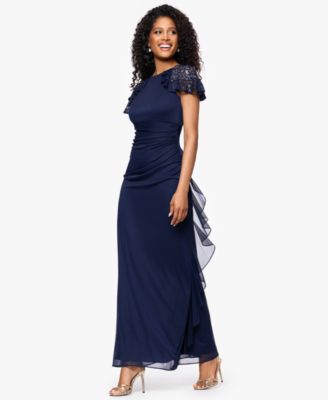 Betsy & Adam Women's Draped Lace-Sleeve Gown