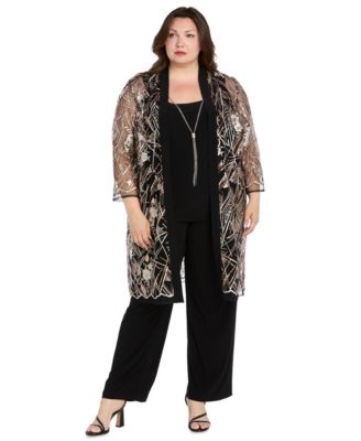 R & M Richards - Plus Size 3-Pc. Duster, Top & Pants Set