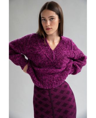 Women's V-Neck Tonal Boucle Sweater