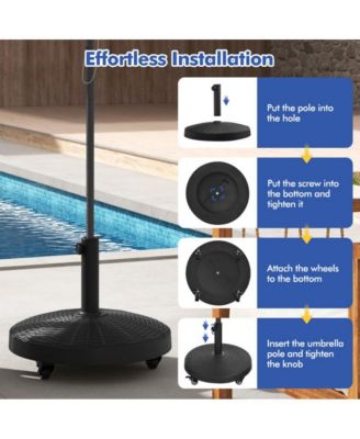 50 LBS Patio Wicker Style Resin Umbrella Base Stand Heavy Duty with Wheels
