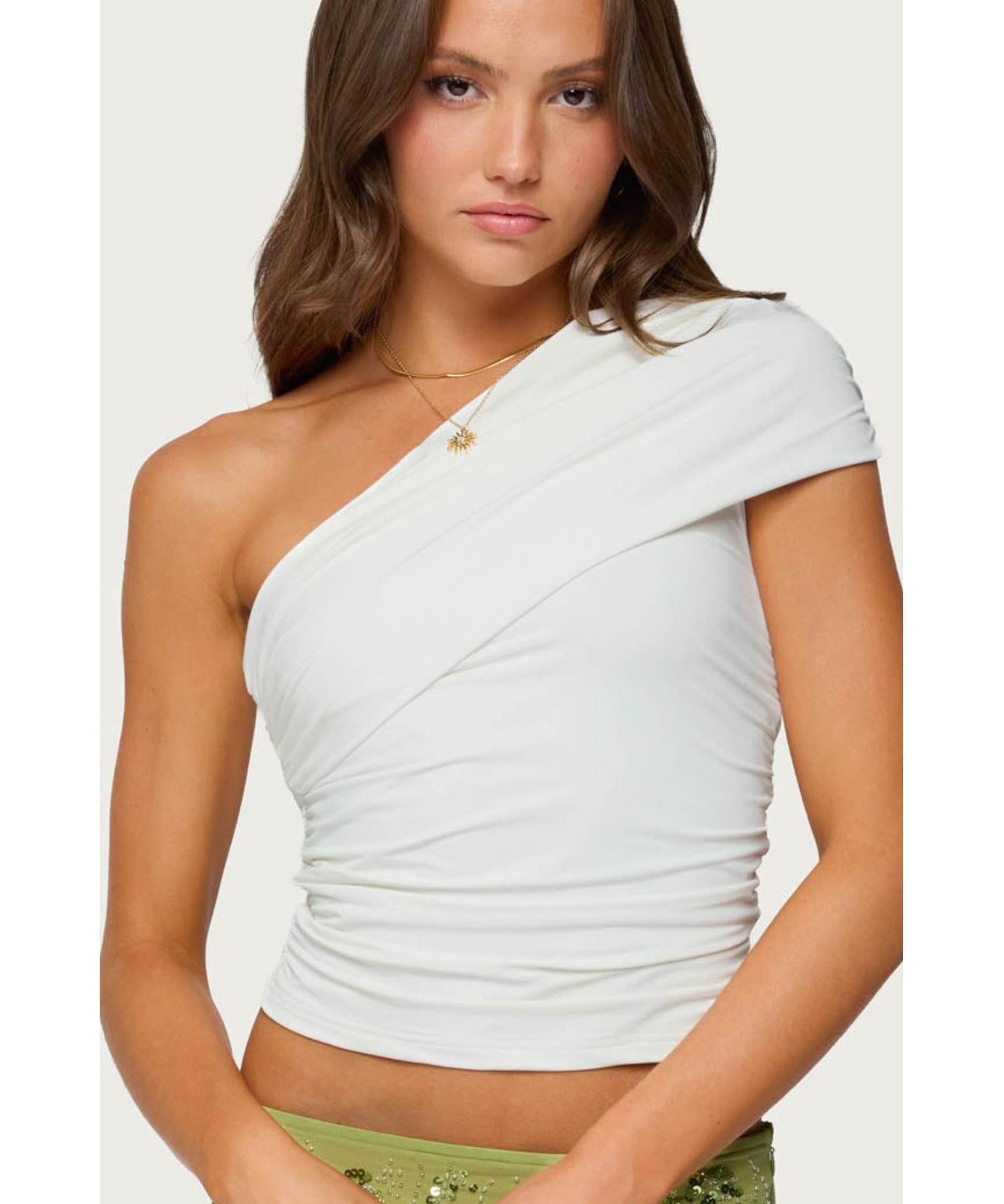 Women's Fold Over Ruched One Shoulder Top