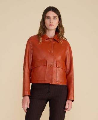 Women's Cropped Leather Jacket, Created for Macy's