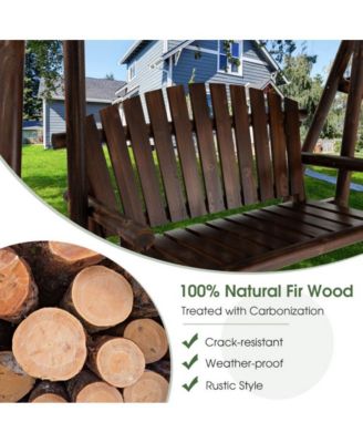 2-Person Outdoor Wooden Porch Swing with an Adjustable Canopy