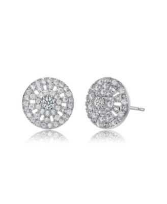 White Gold Plating With Clear Cubic Zirconia Halo Stud Earrings