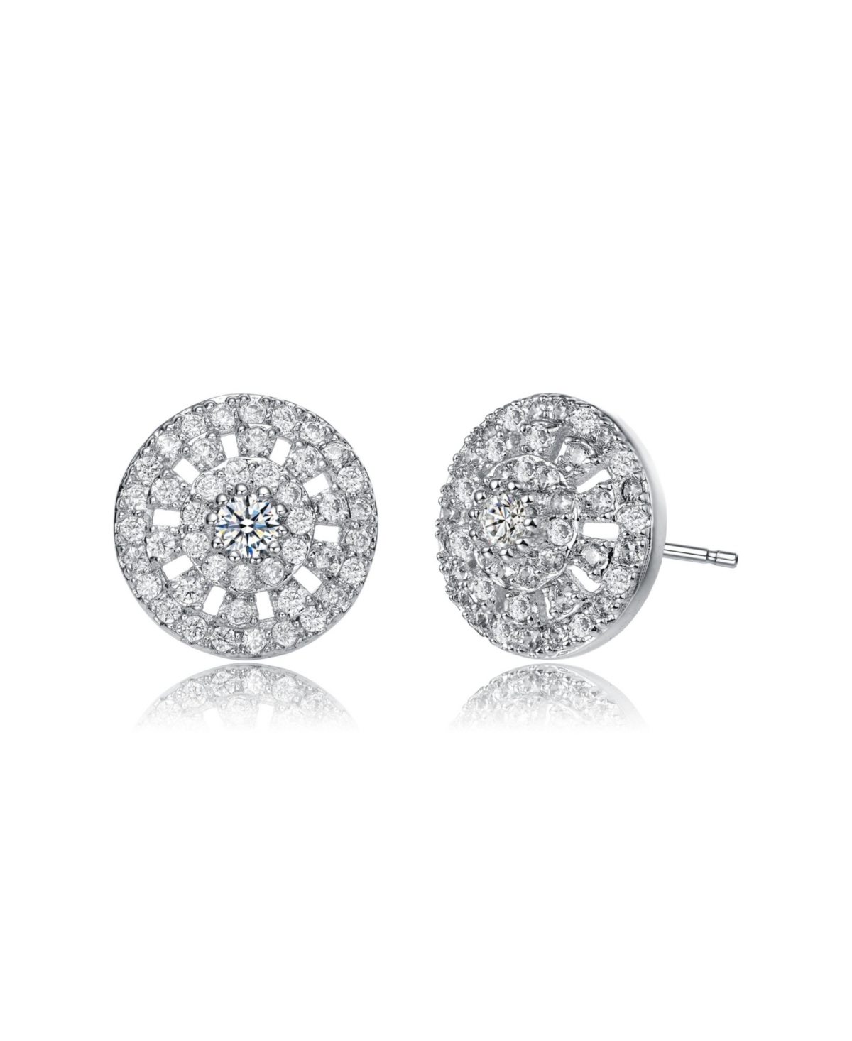 White Gold Plating with Clear Cubic Zirconia Halo Stud Earrings - White