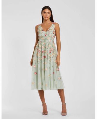 Women's Deep V-Neck Embroidered Midi Dress