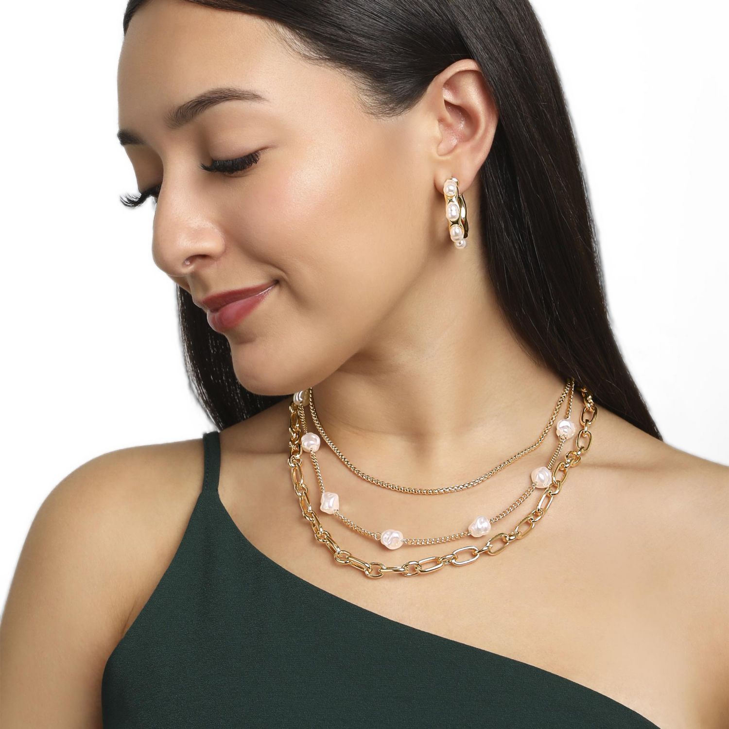Faux Pearl Accent Hoop Earrings
