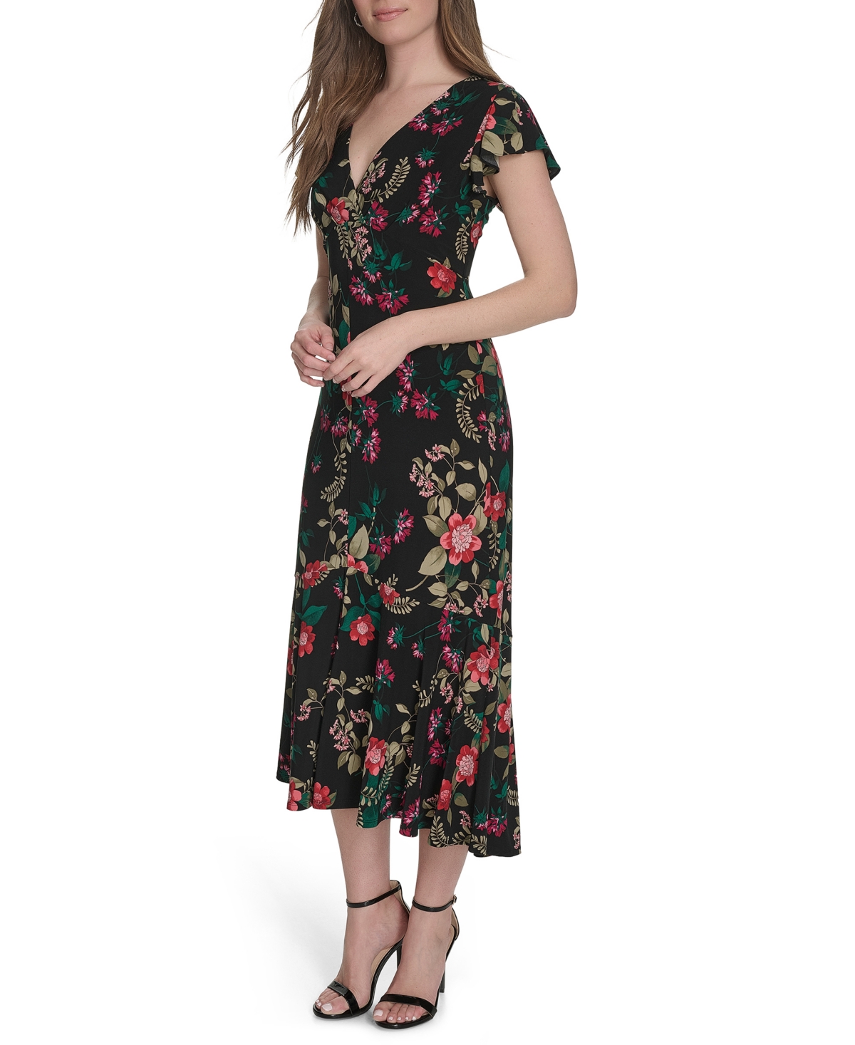 Tommy Hilfiger Women's Jersey Printed Flutter-sleeve Midi Dress