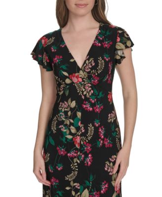 Women's Jersey Printed Flutter-Sleeve  Midi Dress