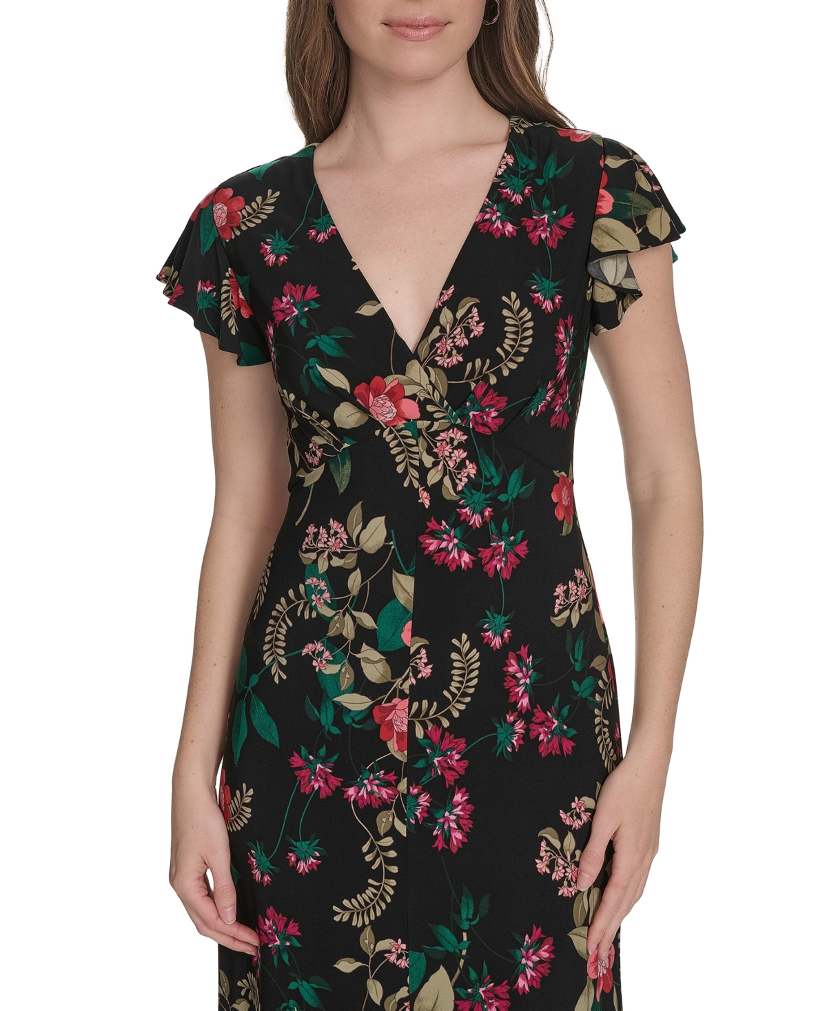Tommy Hilfiger Women's Jersey Printed Flutter-sleeve Midi Dress