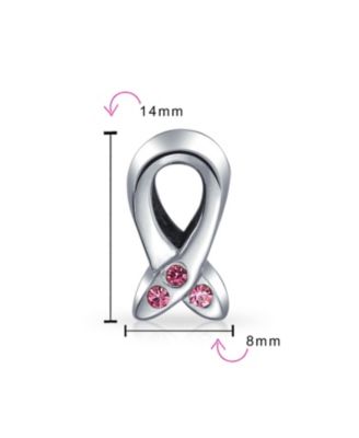 Set of 2 Empowering Pink Ribbon Breast Cancer Survivor Solid Dark Pink CZ Spacer Charm Bead Sterling Silver